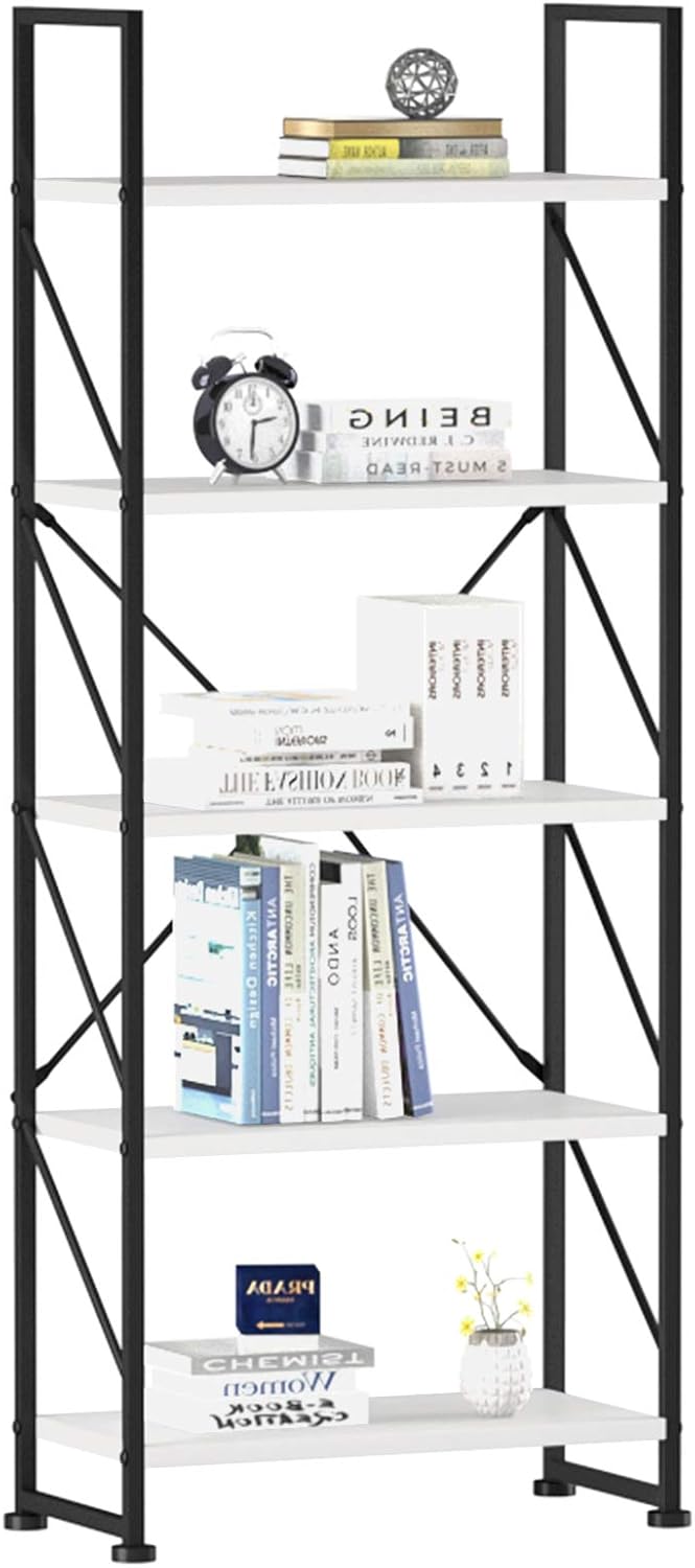 5 Tiers White Bookshelf W93054