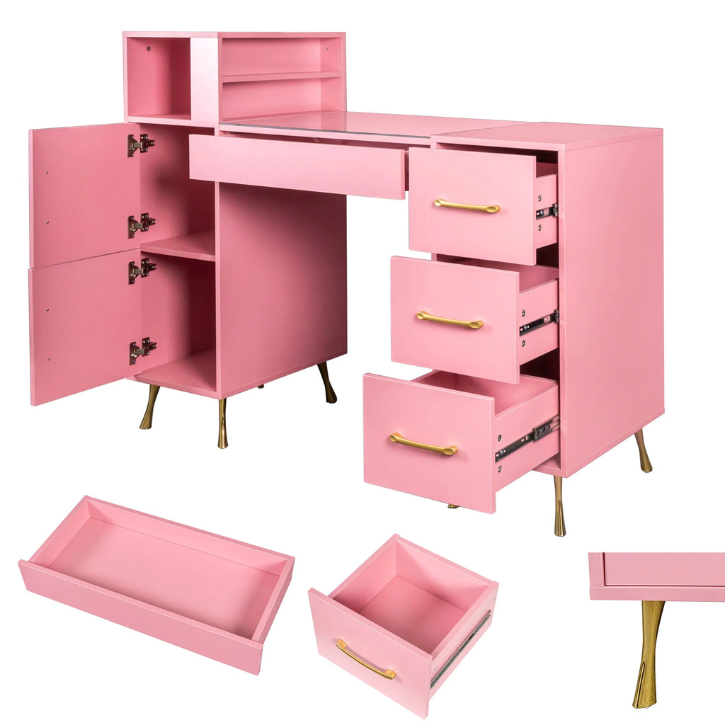 Pink 55inches Vanity Desk with 4 Drawers U598
