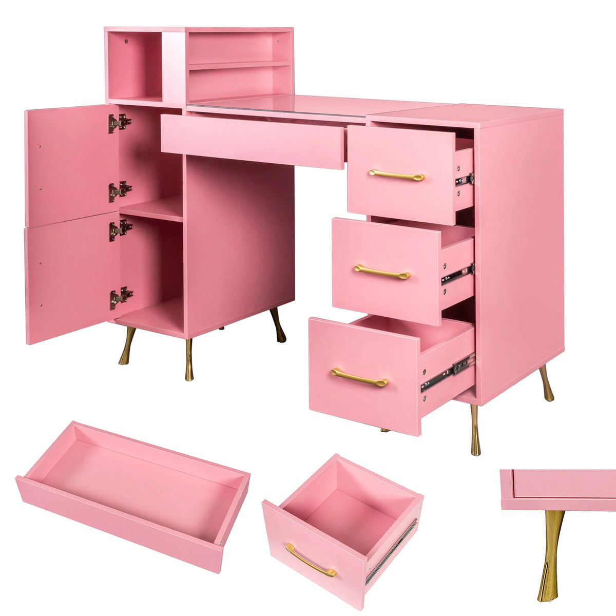 Pink 55inches Vanity Desk with 4 Drawers U598