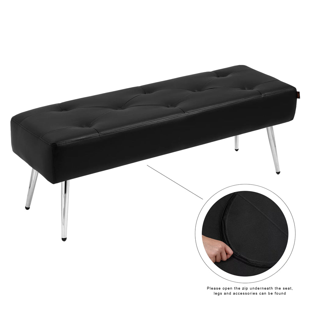 Black Faux PU Leather Tufted Ottoman Bench M17589