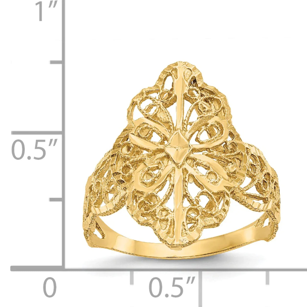 14K Yellow Gold Diamond-Cut Filigree Ring - Size 6 Y847630