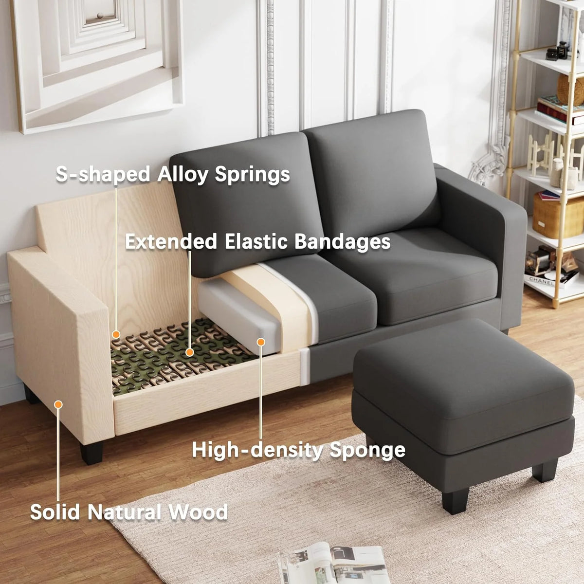 L Shaped Convertible Sectional Sofa with Ottoman Dark Gray K882102