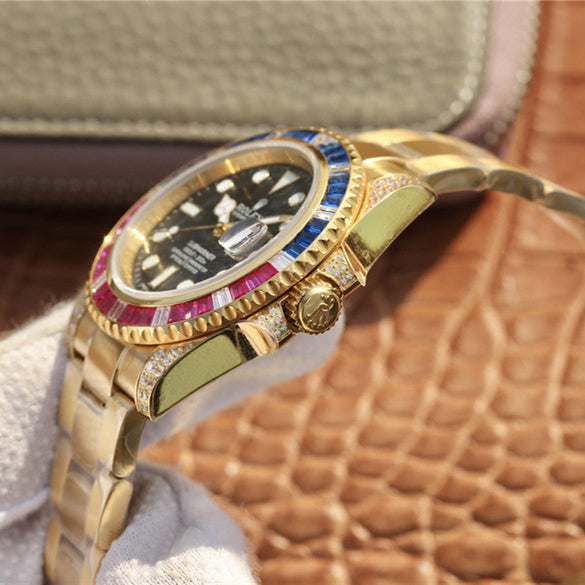 Golden Blue Red Diamond Black Dial 40mm X5962