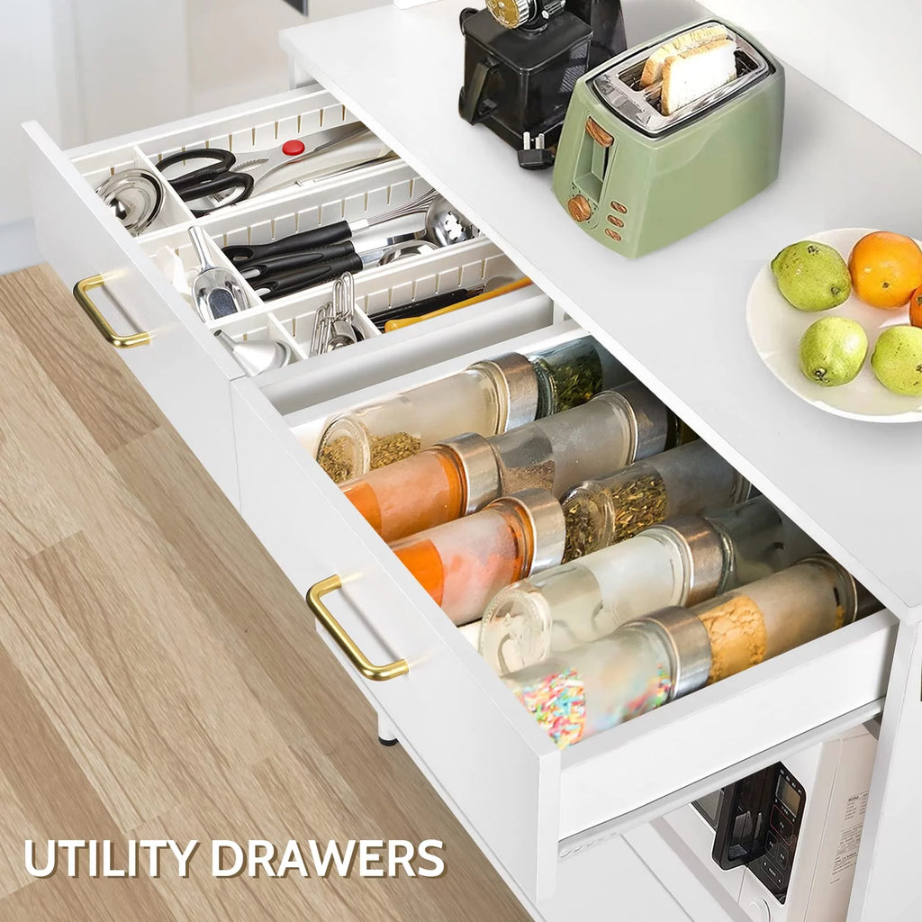 White 71'' Kitchen Pantry Storage Cabinet with 3 Drawers M4740
