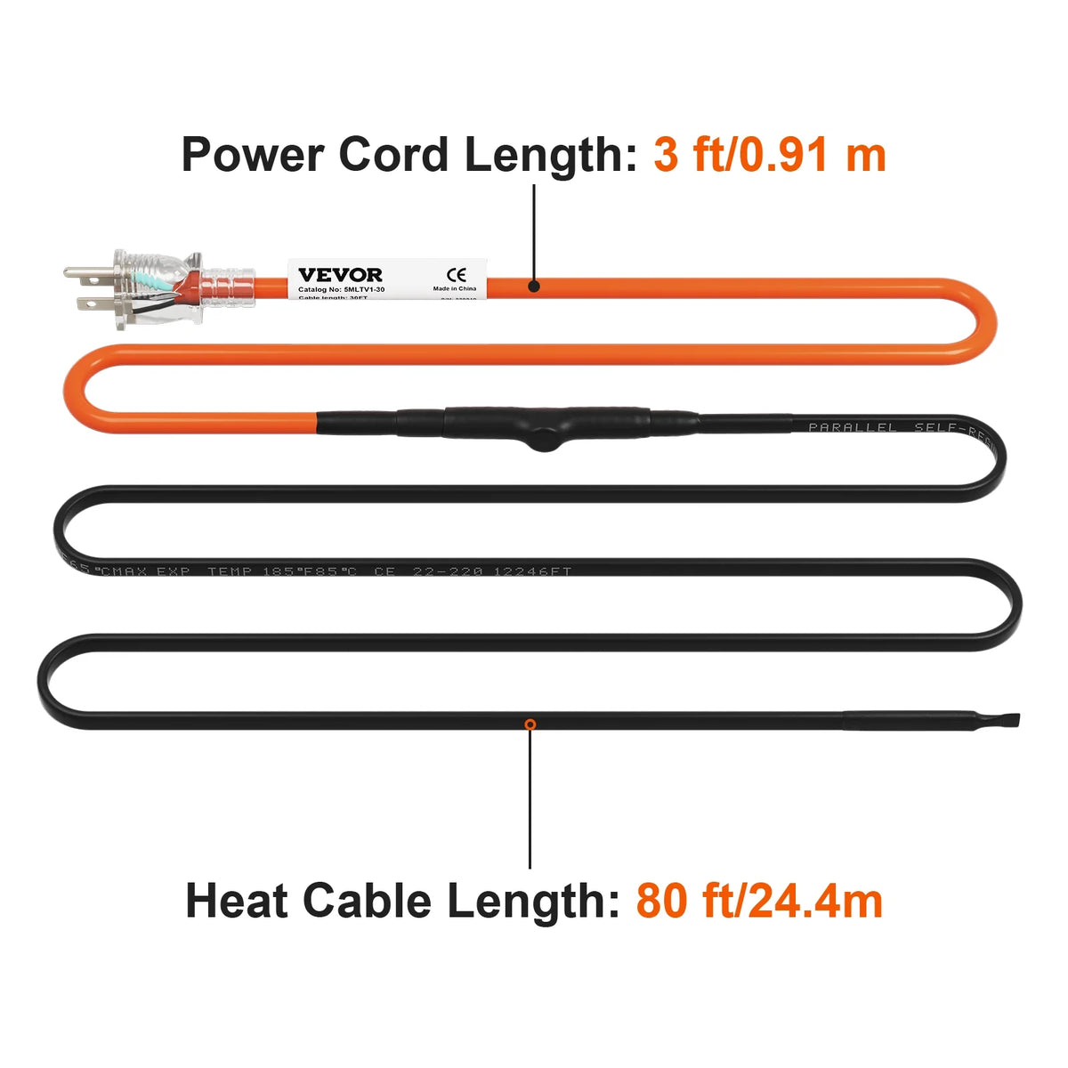 Self-Regulating Pipe Heating Cable, 80-feet 5W/ft, 120V T364969