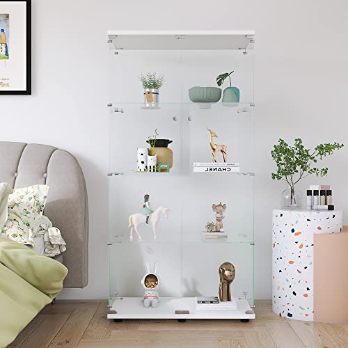 Black 4 Shelf Double Door Glass Display Cabinet J955