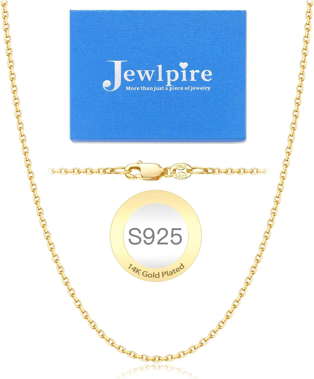 Italian 14K Real Gold Over 925 Sterling Silver Cable Chain Necklace 1.1mm 1.3mm 14 16 18 20 22 24 26 Inch T622193
