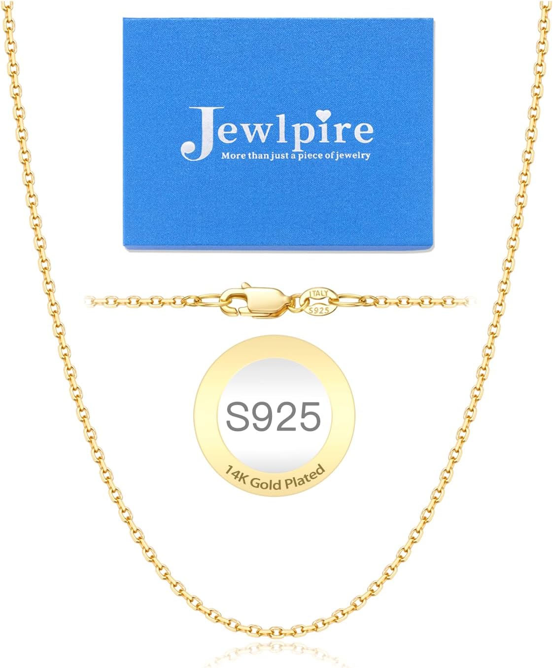 Italian 14K Real Gold Over 925 Sterling Silver Cable Chain Necklace 1.1mm 1.3mm 14 16 18 20 22 24 26 Inch T622193