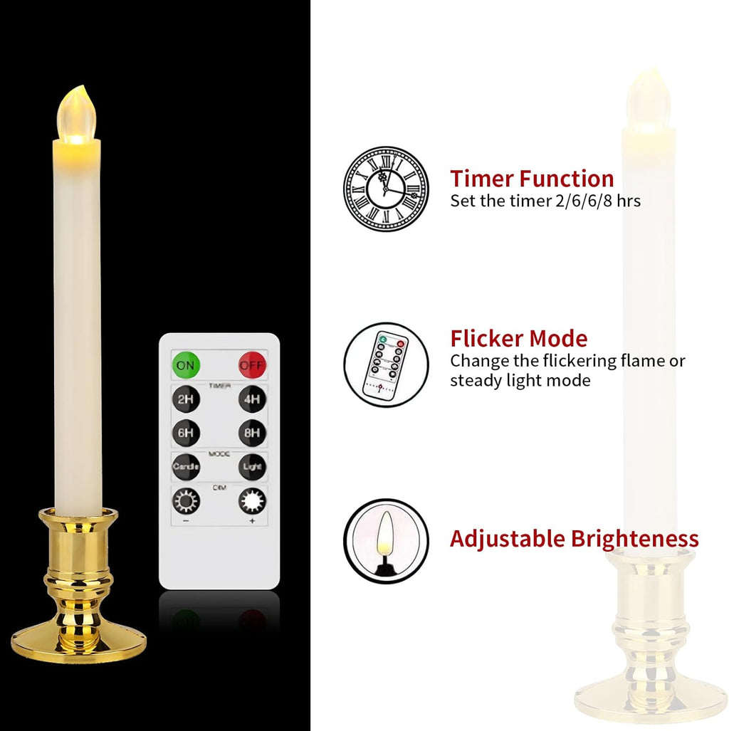 12 Pack Ivory Flickering Flameless LED Taper Candles with Remote X898386