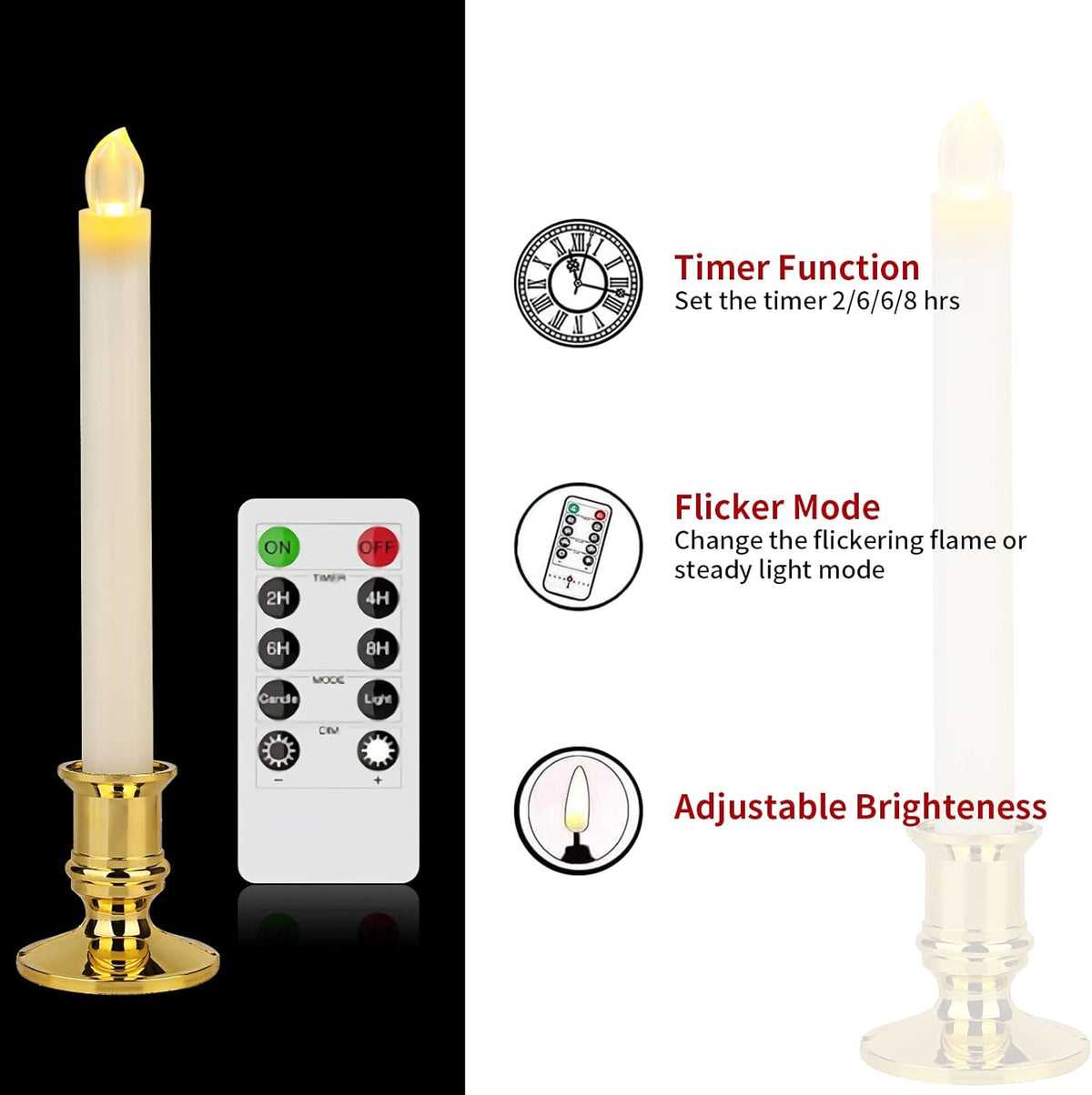 12 Pack Ivory Flickering Flameless LED Taper Candles with Remote X898386