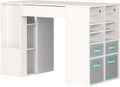 Pure White Counter-Height Craft Table with 4 Baskets L77188