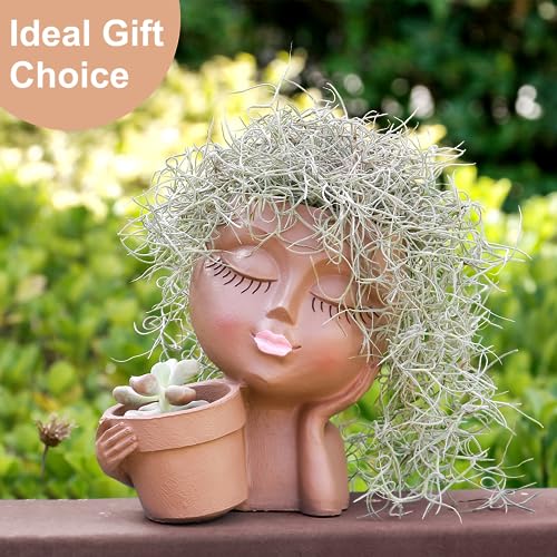 Khaki Lady Face Planter Pot with Drainage Hole U9462