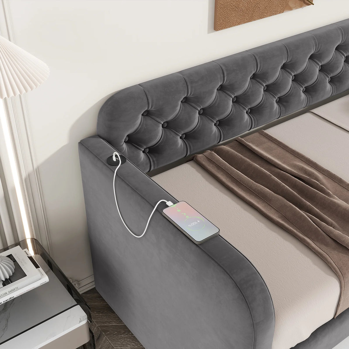 Twin Size Velvet Upholstered Daybed with Trundle F7394