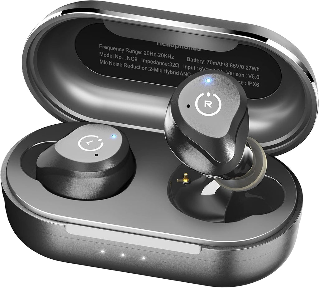 Hybrid Active Noise Cancelling Wireless Earbuds, IPX6 Waterproof Bluetooth 5.0 Black W31964