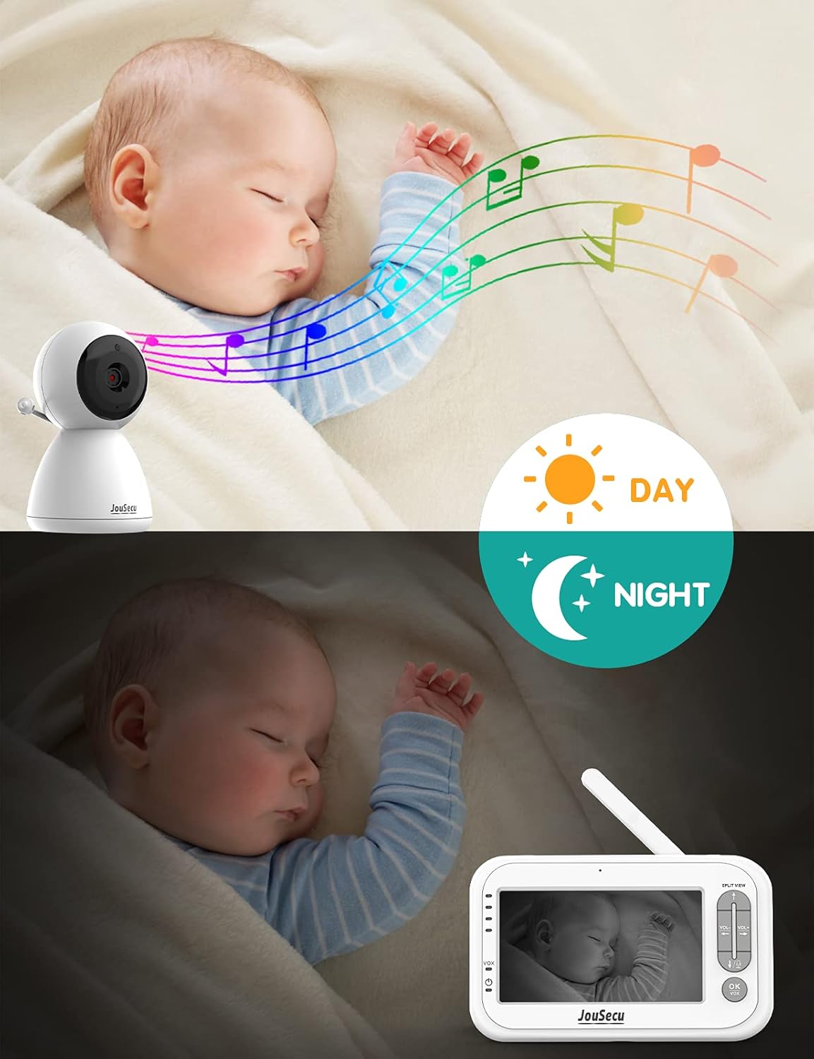Baby Monitor with 2 Camera and Audio 4.3 Inches LCD Split Screen Q338