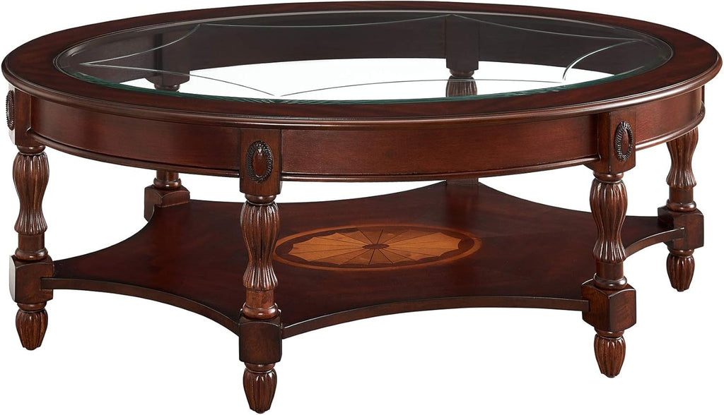 Solid Wood End Table with Tempered Glass B62085