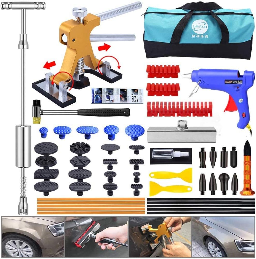 53pcs Paintless Dent Repair Kit with Slide Hammer T-Bar Dent Puller and Adjustable Gold Dent Lifter Puller D978