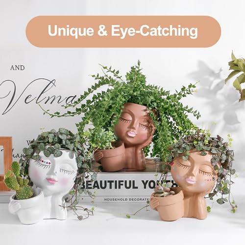 Khaki Lady Face Planter Pot with Drainage Hole U9462
