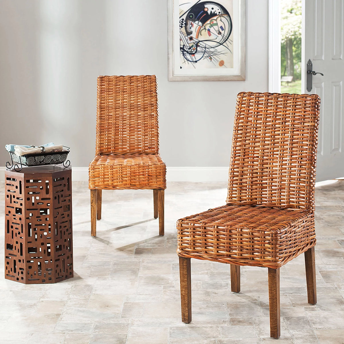 Honey Oak Rattan Side Chair, Set of 2 K1943