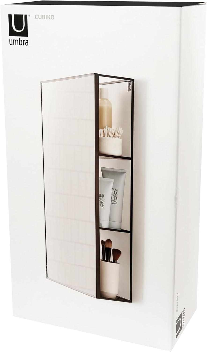 Black Metal Bathroom Mirror Storage Cabinet with 3 Shelves K63926