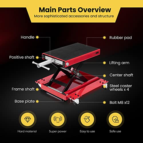 1100 Lbs Steel Wide Deck Motorcycle Lift Scissor Jack with Dolly and Hand Crank Black Y5679