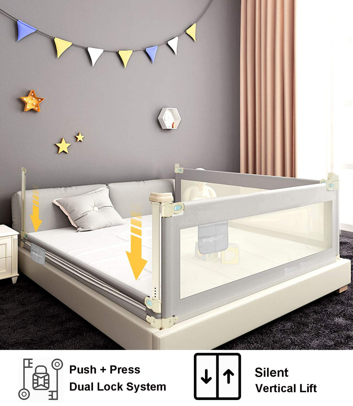 Toddler Bed Rail Guard with Double Lock J301022