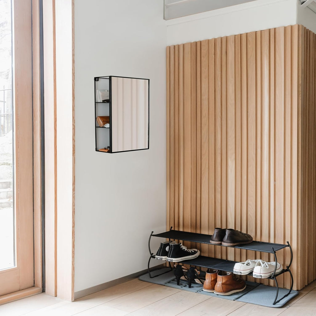 Black Metal Bathroom Mirror Storage Cabinet with 3 Shelves K63926