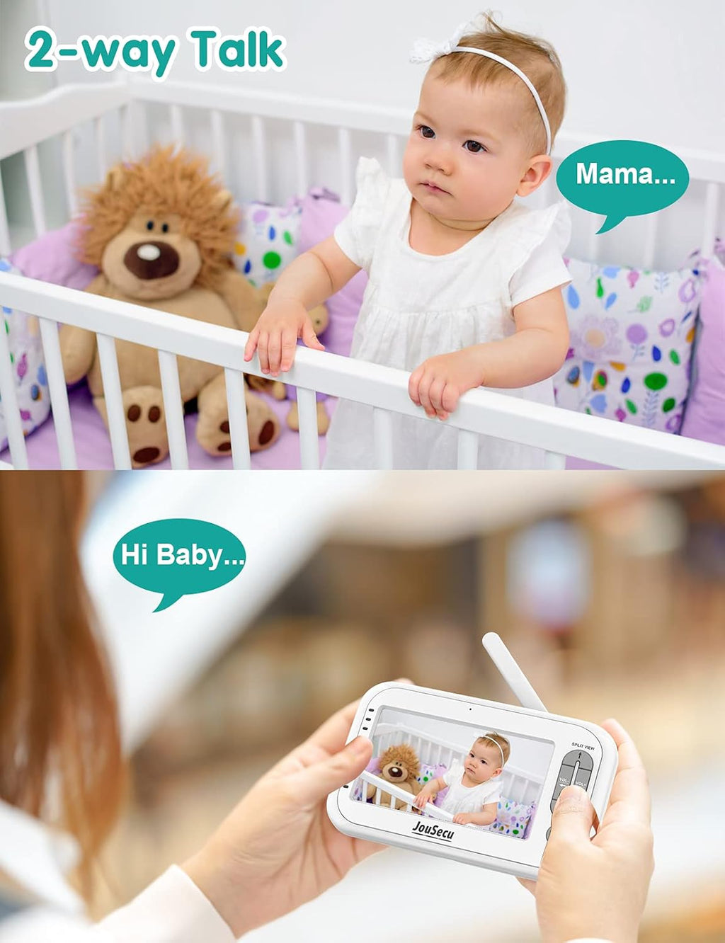 Baby Monitor with 2 Camera and Audio 4.3 Inches LCD Split Screen Q338