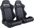2PCS PVC Leather Racing Bucket Seats with Sliders (Black & White) T10977