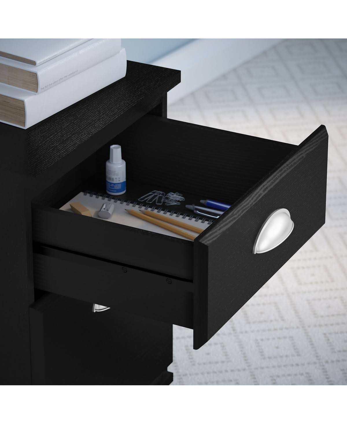 Black Suede Oak Writing Desk with 2 Drawer Mobile File Cabinet Y662