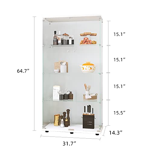 Black 4 Shelf Double Door Glass Display Cabinet J955