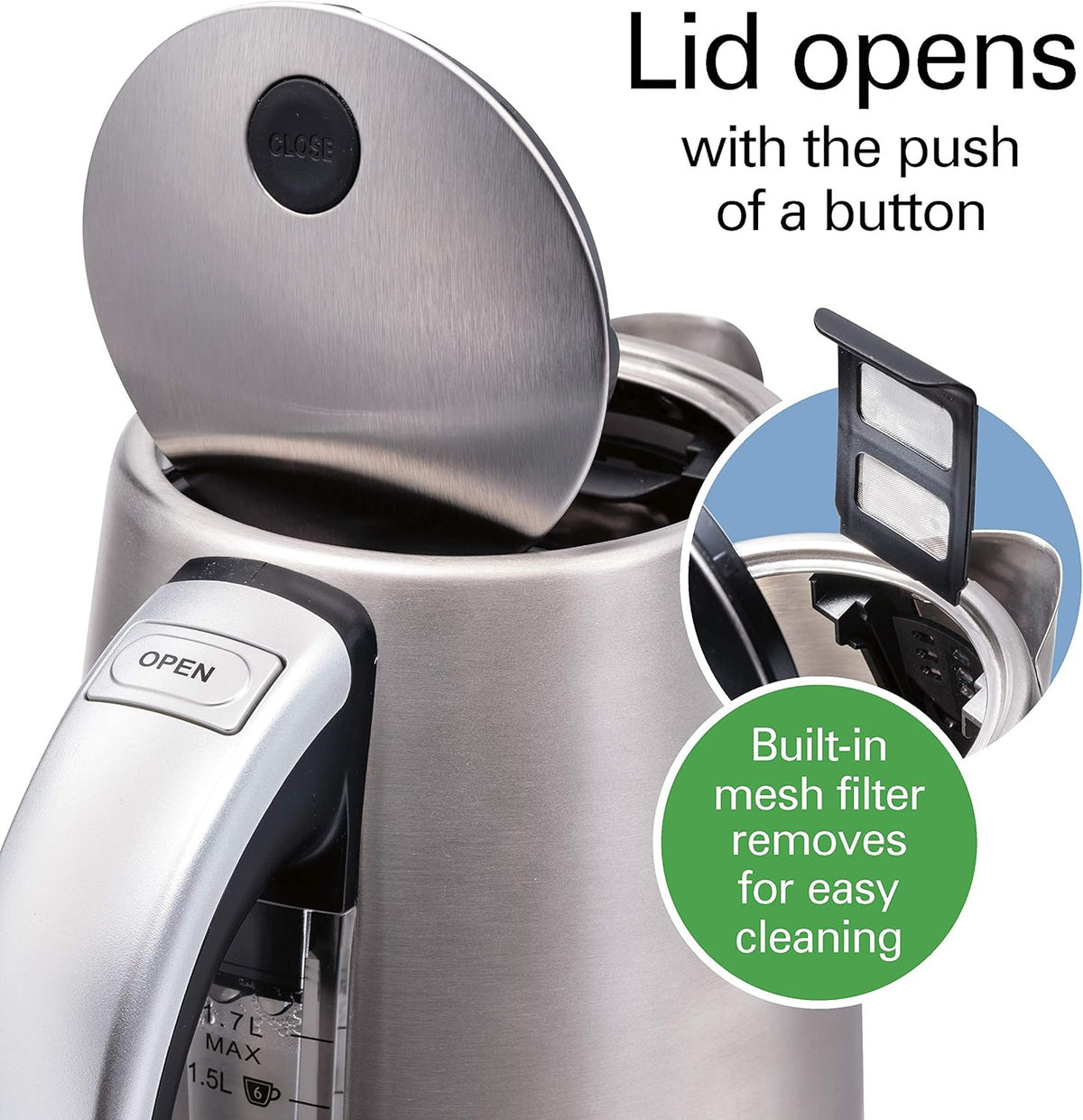 1.7 Liter 1500 Watts Cordless Electric Tea Kettle F5757
