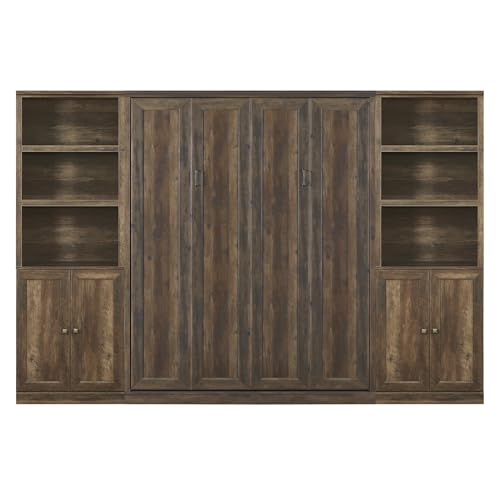 Queen Size Wall Murphy Bed with 2 Side Cabinet Storage Shelf and Built-in USB Ports S120848
