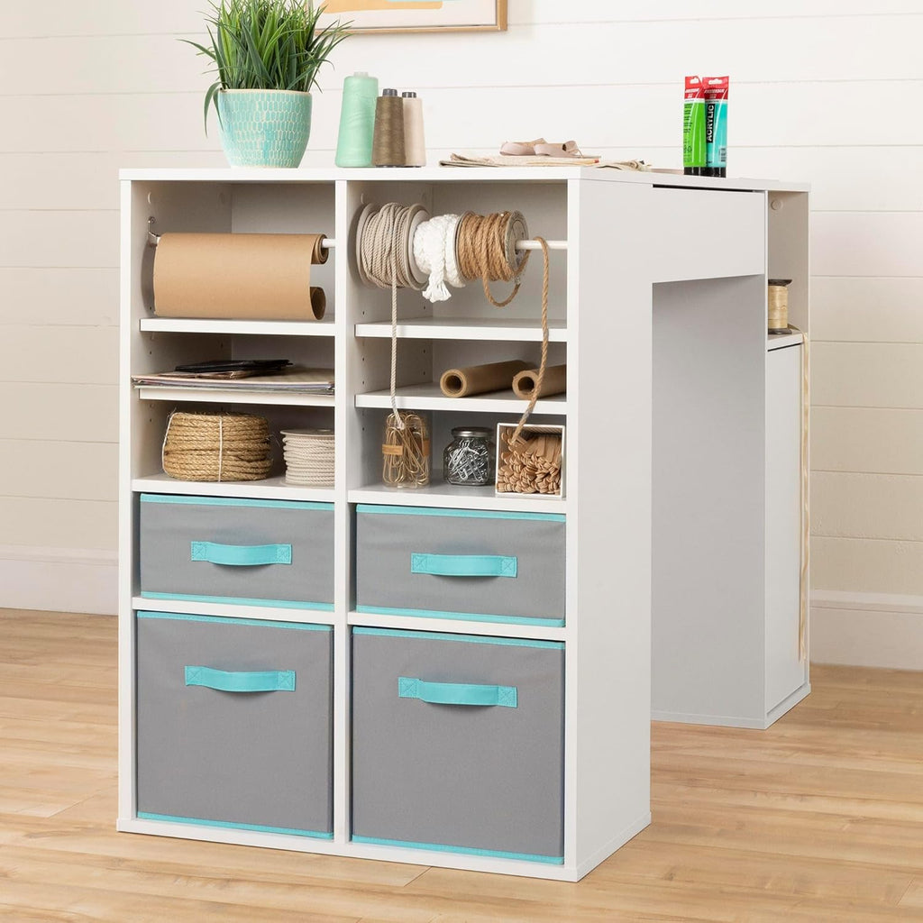 Pure White Counter-Height Craft Table with 4 Baskets L77188