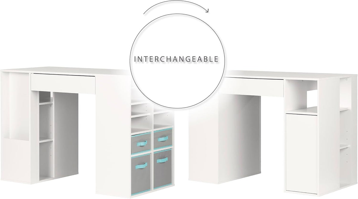 Pure White Counter-Height Craft Table with 4 Baskets L77188