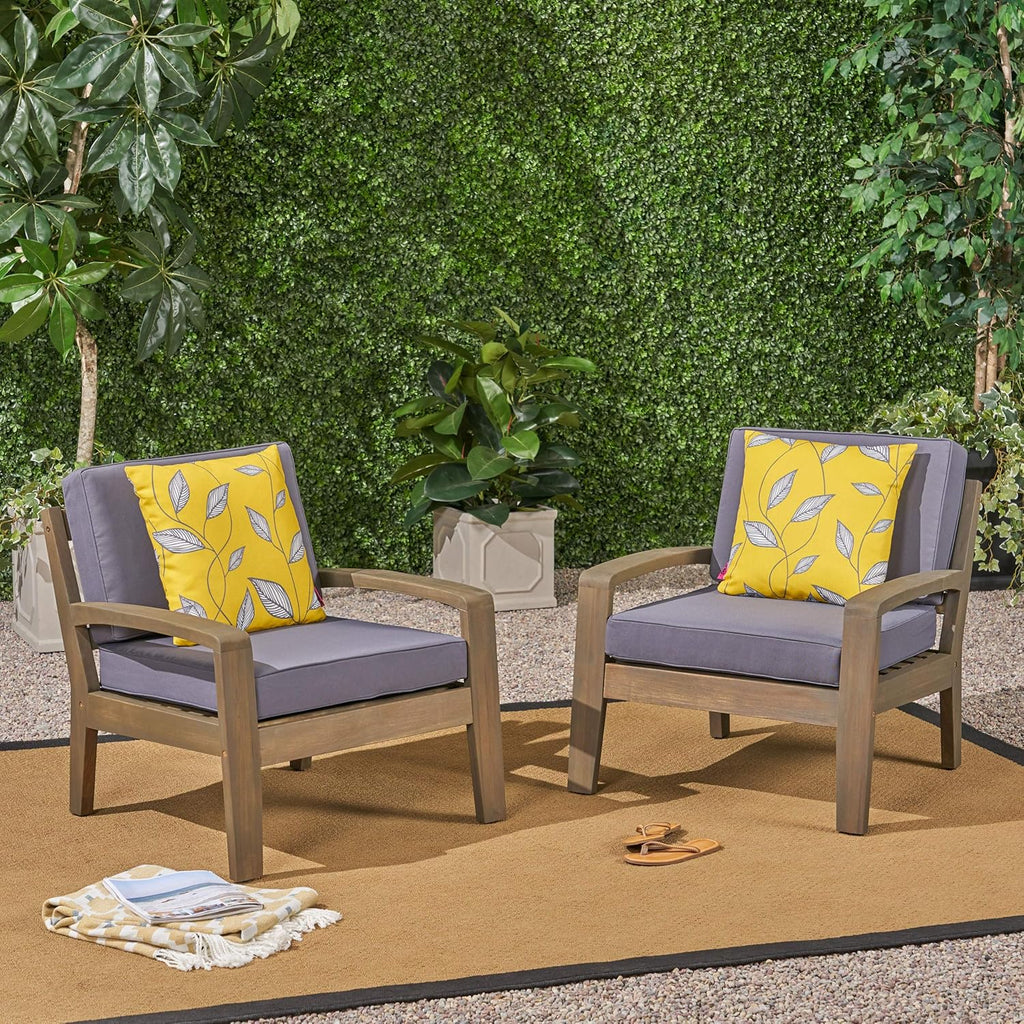 Acacia Wood Club Chairs, Gray, 2-Pcs Set M48256
