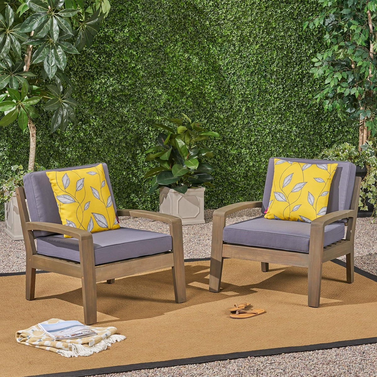 Acacia Wood Club Chairs, Gray, 2-Pcs Set M48256