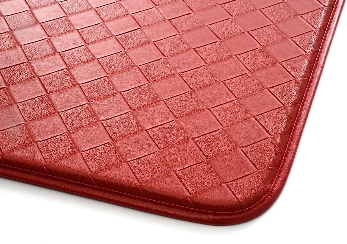 Anti-Fatigue Kitchen Faux Leather Non-Skid Cushioned Comfort Mat, 18" x 30", Red F96680