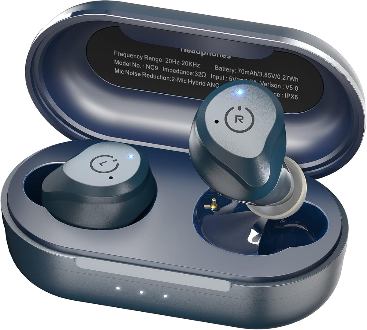 Hybrid Active Noise Cancelling Wireless Earbuds, IPX6 Waterproof Bluetooth 5.0 Black W31964