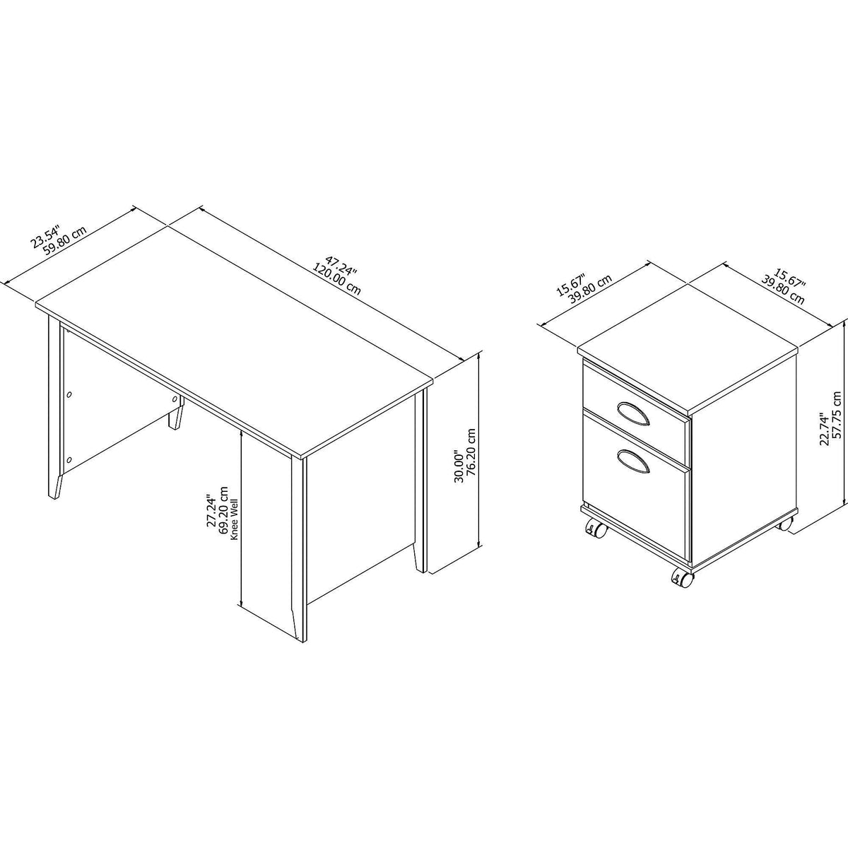 Black Suede Oak Writing Desk with 2 Drawer Mobile File Cabinet Y662