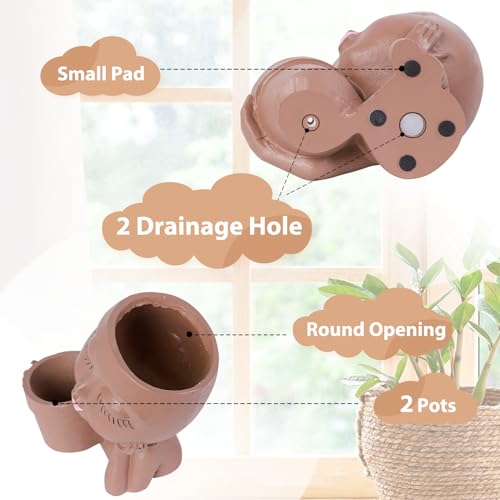 Khaki Lady Face Planter Pot with Drainage Hole U9462