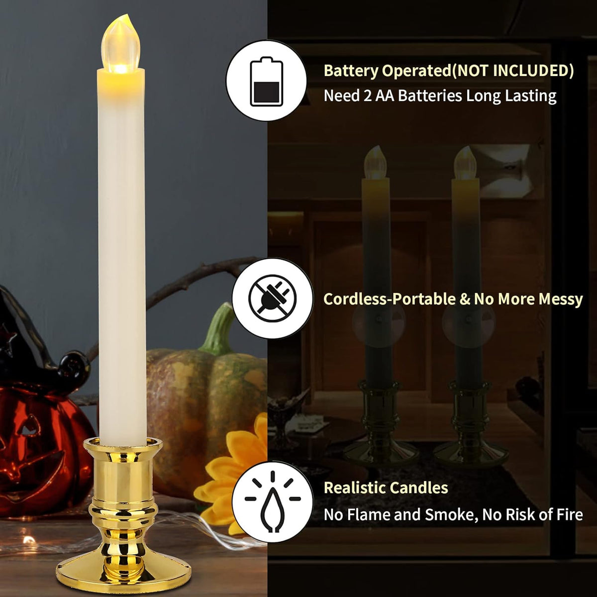 12 Pack Ivory Flickering Flameless LED Taper Candles with Remote X898386