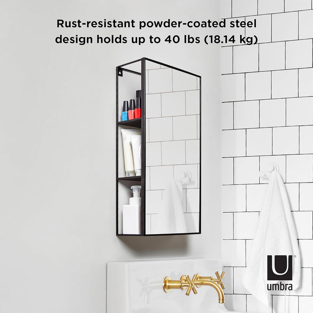 Black Metal Bathroom Mirror Storage Cabinet with 3 Shelves K63926