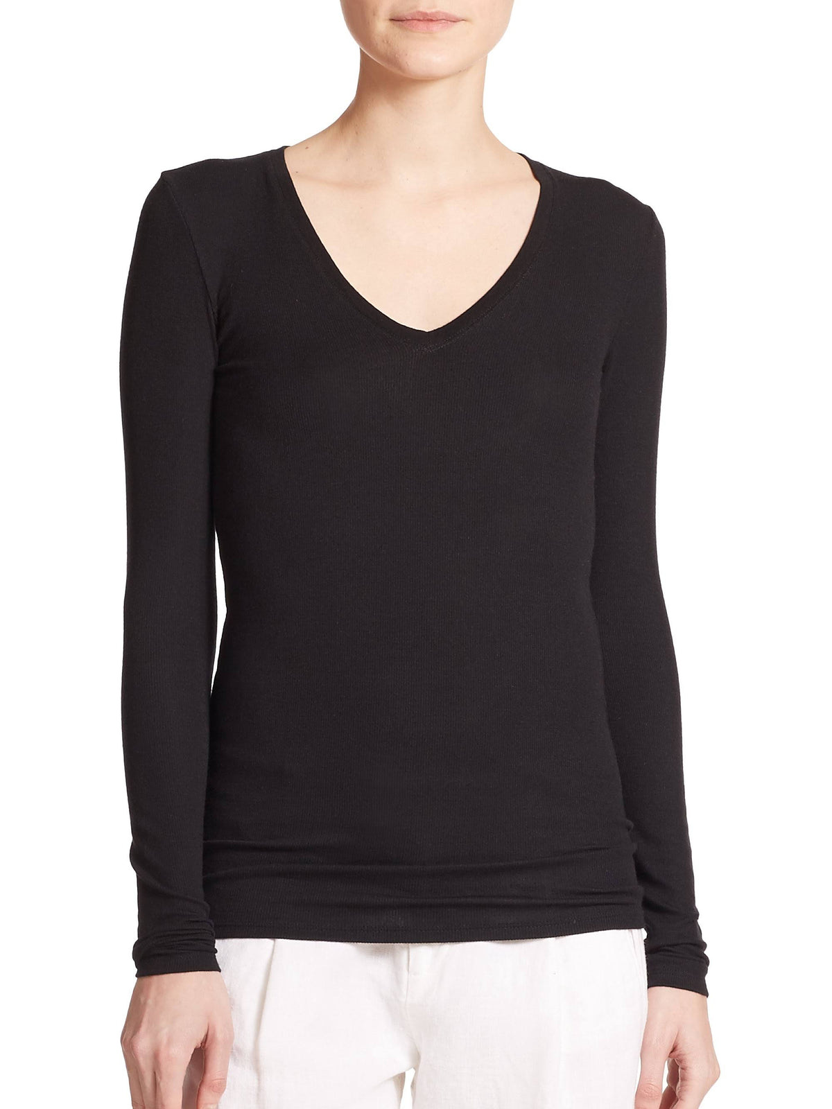 White Long-Sleeve V-Neck Tee B9828