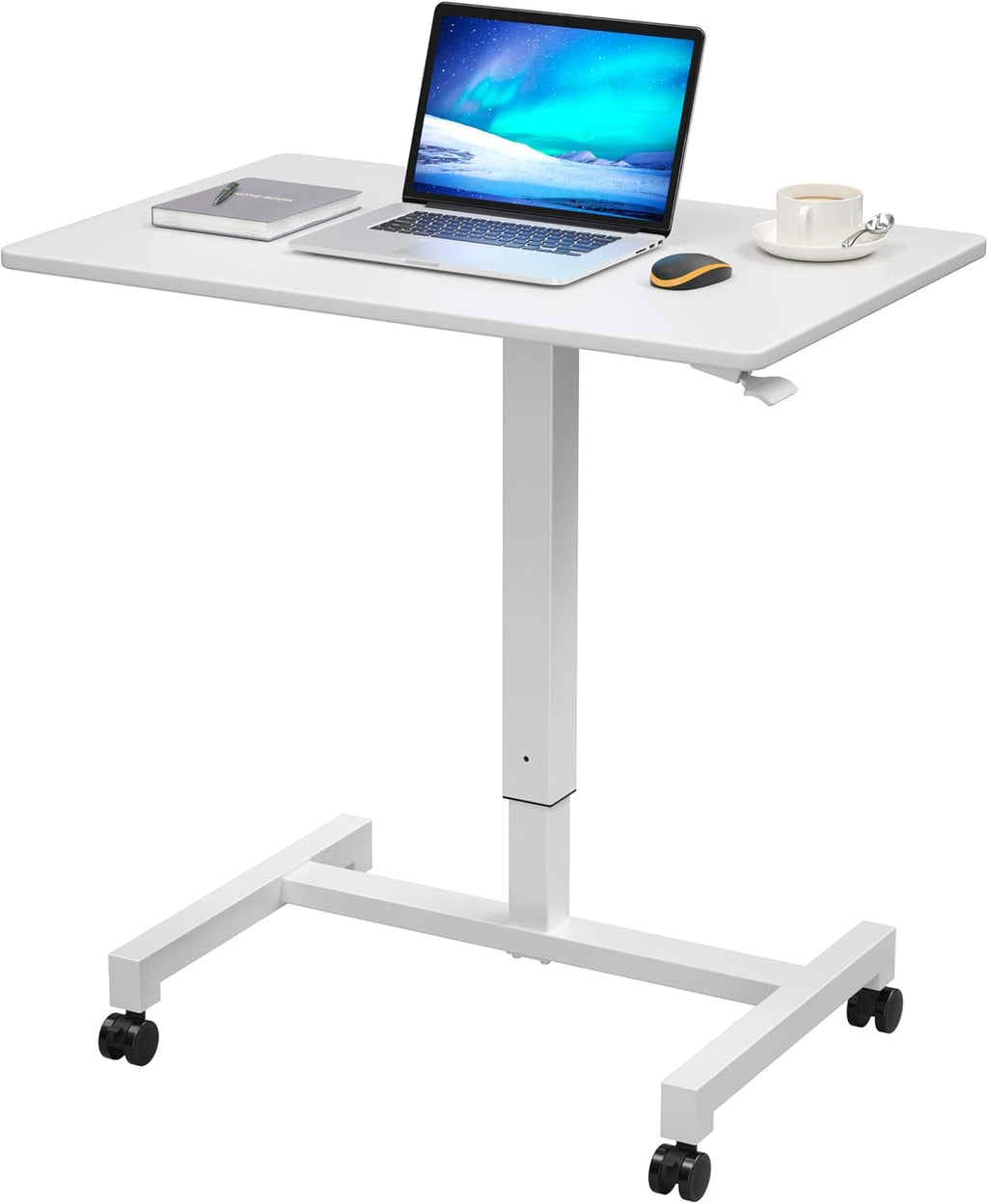 27'' Pneumatic Adjustable Height Mobile Standing Desk Cart White W519663