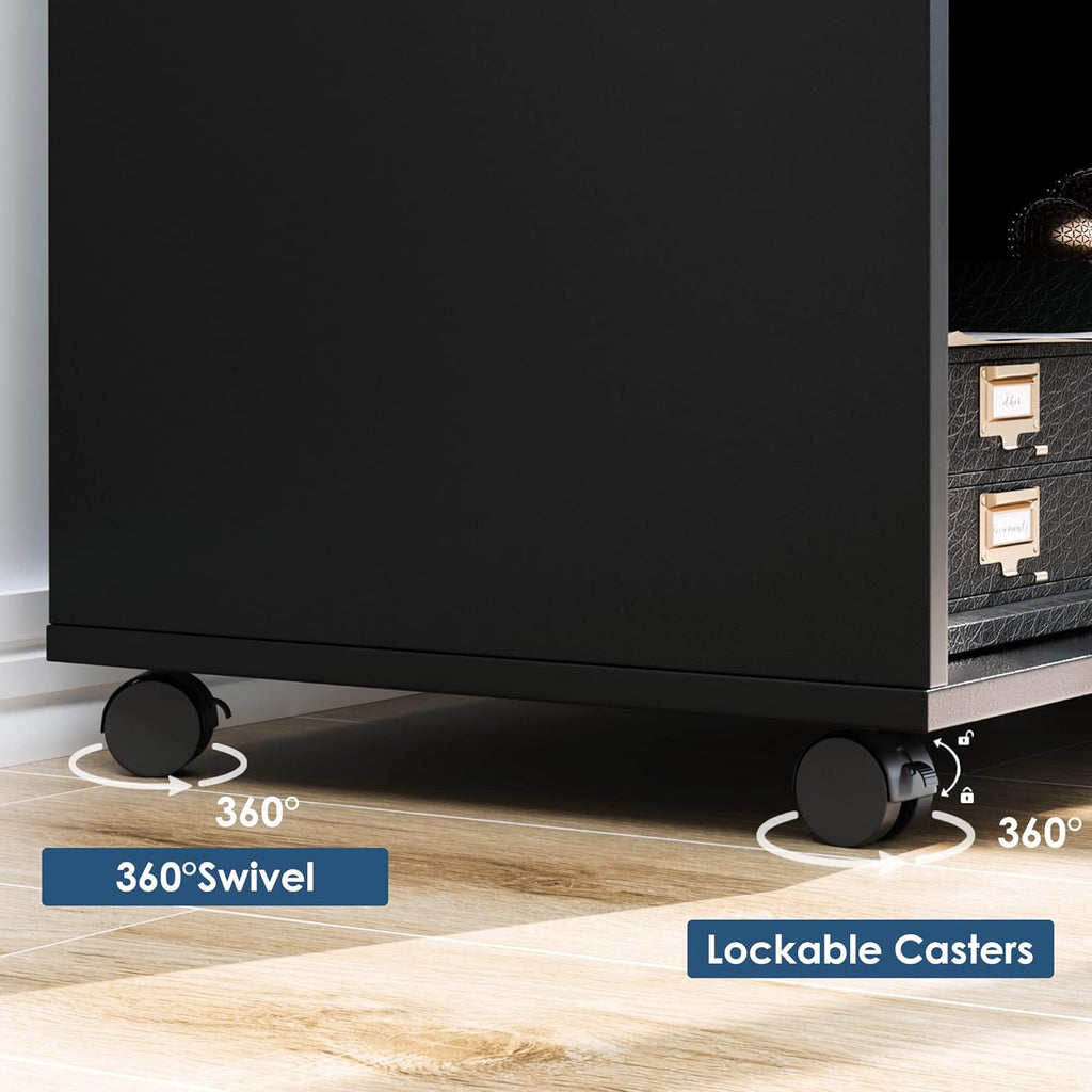 Black Wood File Cabinet with Drawers and Lock S984