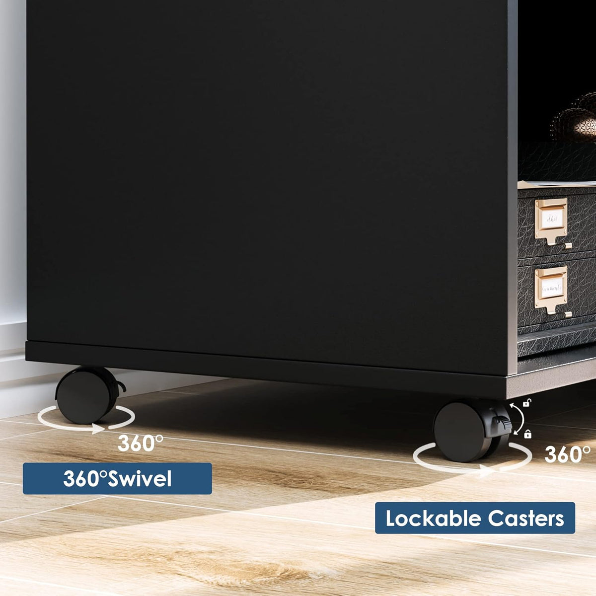 Black Wood File Cabinet with Drawers and Lock S984