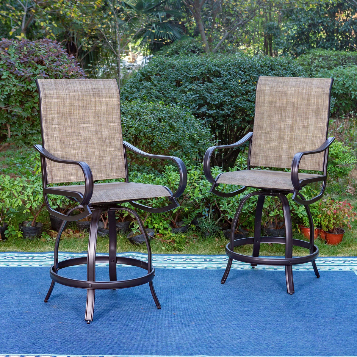5-Piece Outdoor Bar Stool Set with Rectangle Counter Height Table & Patio Swivel Bar Chairs, Black & Brown A35751