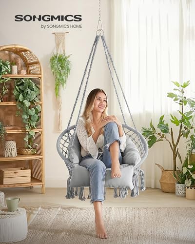 Cream White Hanging Hammock Chair with Cushion O352