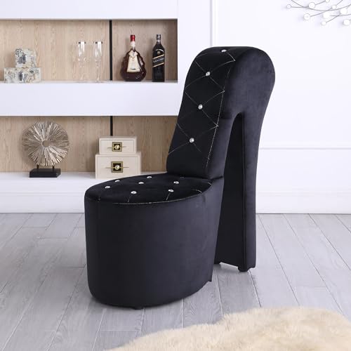 Black Velvet Shoe Chair with Crystal Studs S79945